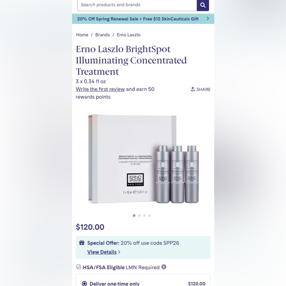 Erno Laszlo Brightspot Illuminating Concentrated Treatment-Retails $120+